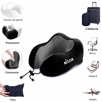 Perna ergonomica de calatorie din spuma cu memorie MaskOn™
